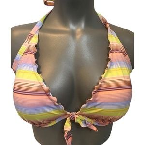 Victoria's Secret Warm Stripes Ruffle Halter Swim Top 32A